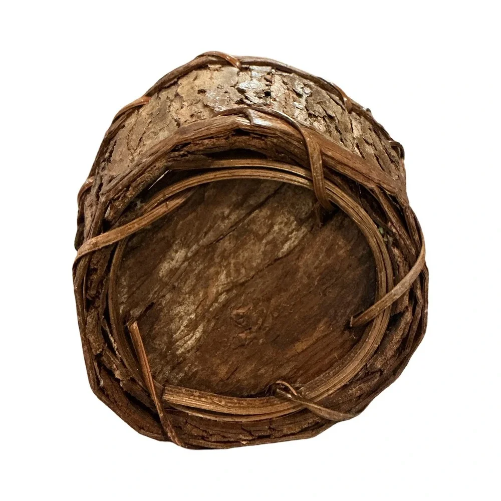 Vintage Rustic Tree Bark Basket‎ with Tall Handle 10.5 Inch Brown Woodland Decor
